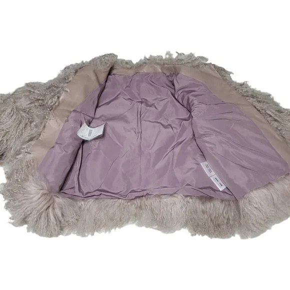 NWT Maximilian 19" Tibetan Lamb Fur Jacket Shaggy Dusty Rose Women's Sz Small